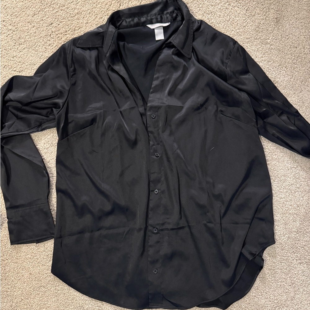 Black Silk Button-Up Blouse